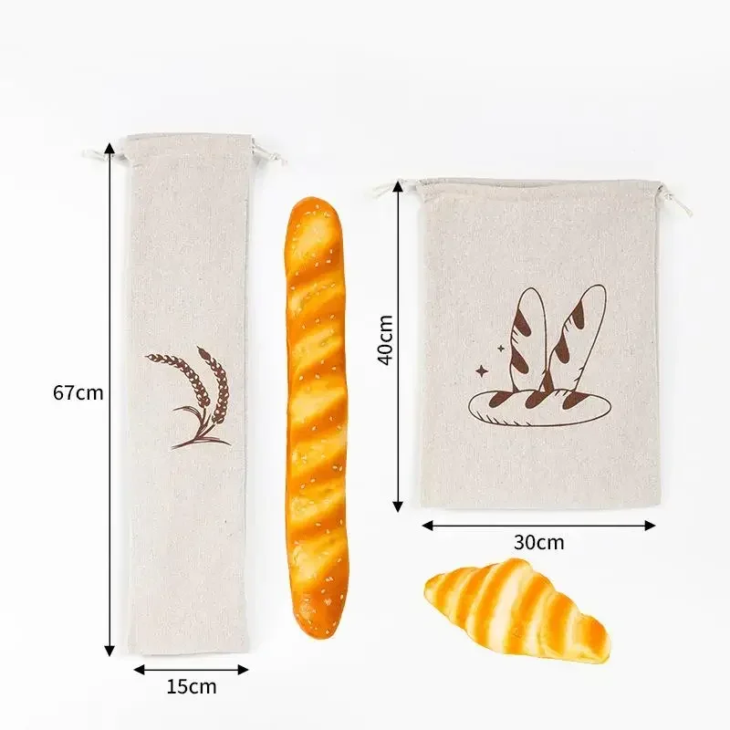 sac à pain en lin réutilisable, baguette en coton, sac de rangement à cordon de serrage, pain fait maison, frais, écologique, maintien pour baguette