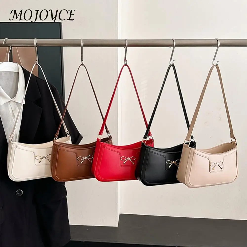 sac sous les bras en cuir pu pour femmes, sac à bandoulière tendance, couleur unie, sac à bandoulière avec nœud papillon, sac de transport pour femmes