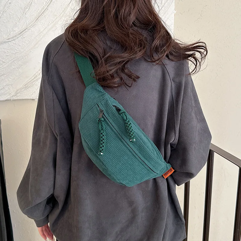 nouveau sac de poitrine simple à la mode couleur unie fanny pack sac de sport décontracté sacoche en velours grande capacité étudiant