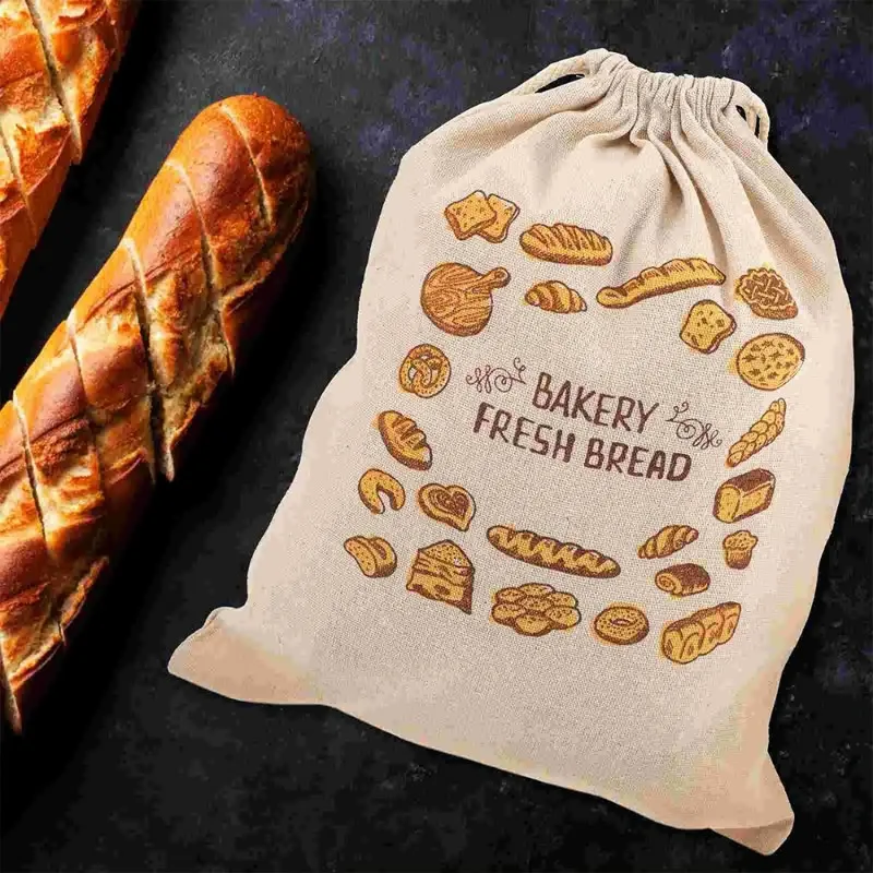 sacs de stockage des aliments réutilisables en lin avec ficelle, sac à baguette en coton, grande proximité, cuillère à soupe fraîche, respectueux de l'environnement, évaluation de la cuisine, jxbags