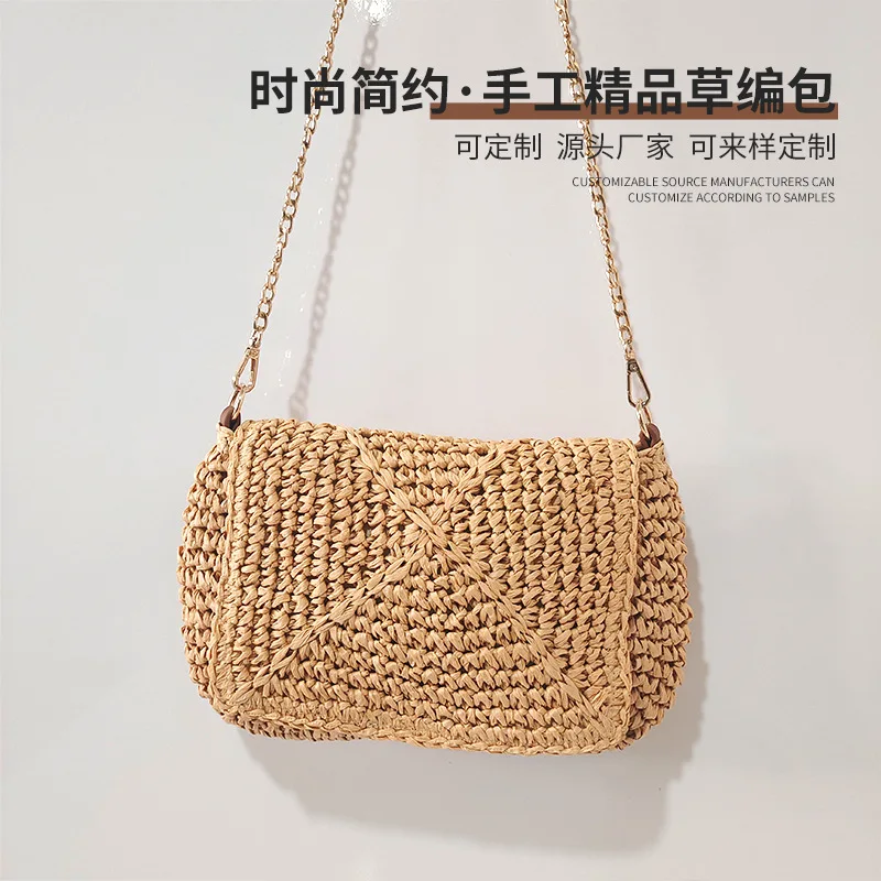 Sac en paille tissé pour femmes, sac messager, facile à porter, portable, petit, carré, nouvelle mode, 2022