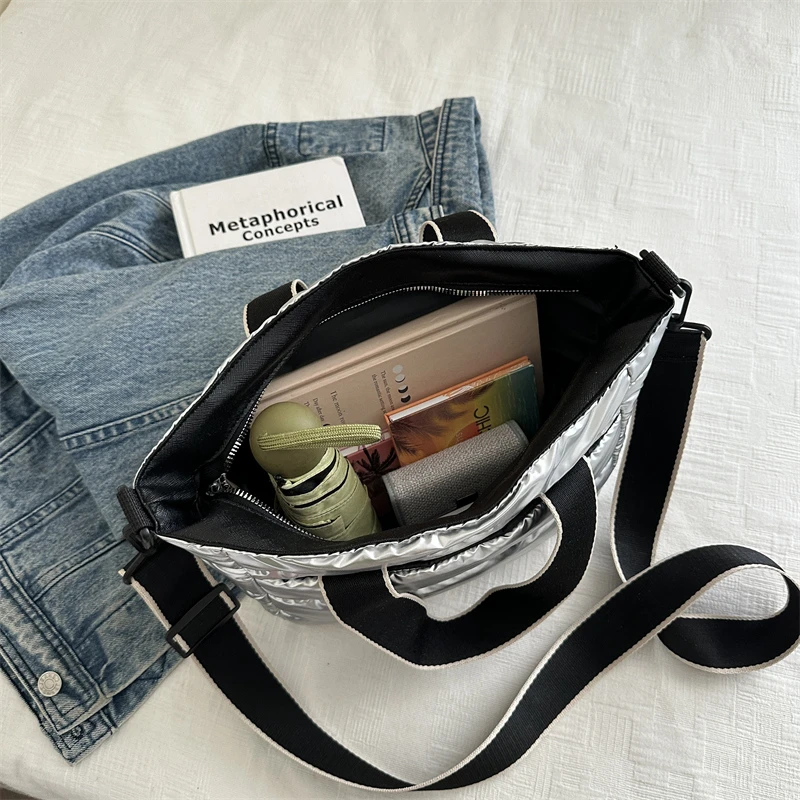 sac fourre tout matelassé de luxe pour femmes, sac à bandoulière bouffant de grande capacité, sacoche en nylon, cadeau, hiver 2025