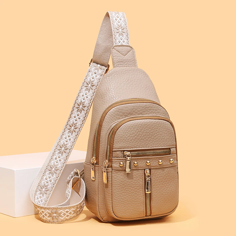 cartable multicouche à la mode pour femmes | bandoulière réglable, fermeture à glissière, sac de poitrine multifonctionnel de style urbain