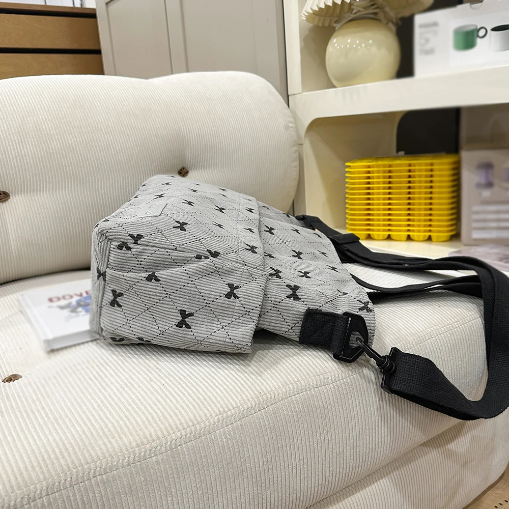 sac fourre tout style coréen ins, fourre tout imprimé complet avec nœud, sac de shopping léger, sac à bandoulière pour le travail quotidien