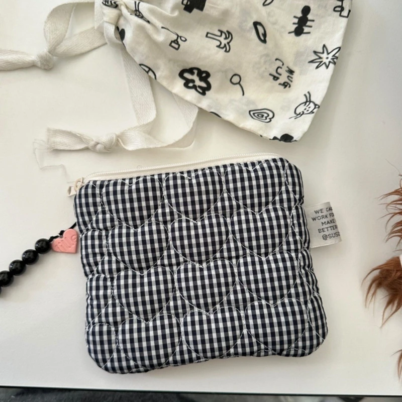 sacs à cosmétiques matelassés à carreaux pour filles, pochette rétro pour dames, porte monnaie, sac de rangement de toilette portable de voyage pour femmes
