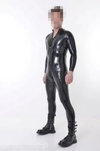 Uniforme en Latex pour hommes, beau costume moulant noir avec fermeture éclair, taille S-XXL