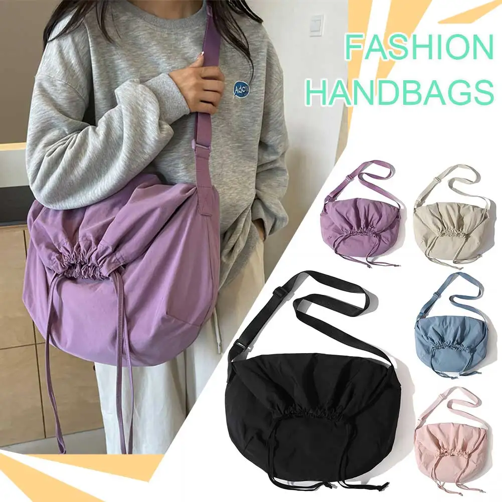 sac cartable décontracté pour femmes, sac à bandoulière de grande capacité avec cordon de serrage, sac de shopping léger à sangle réglable, sac d'extérieur pour filles