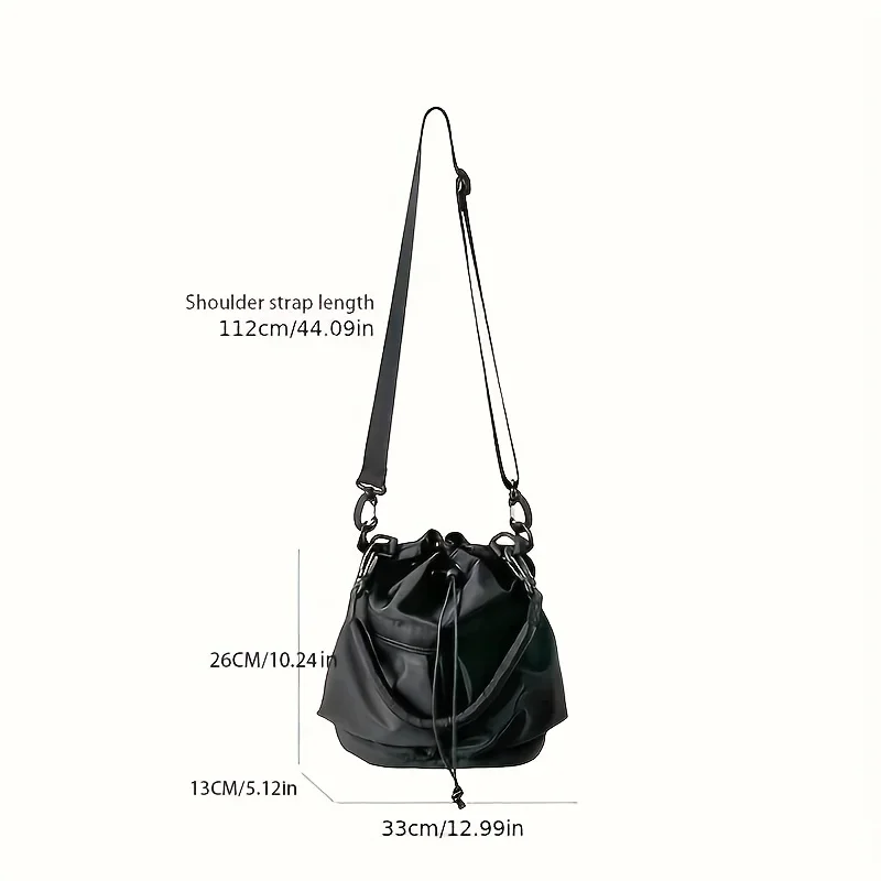 sac seau à cordon de serrage pour femmes, nouvelle mode, sac seau de grande capacité, style vêtements de travail simples, sac à bandoulière en nylon pour femmes