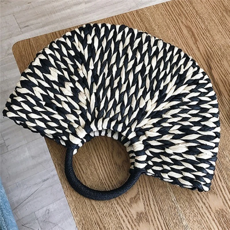 sac à main demi rond en rotin pour femmes, sac tissé en paille, fourre tout de voyage décontracté, grande capacité, mode féminine, wunicef