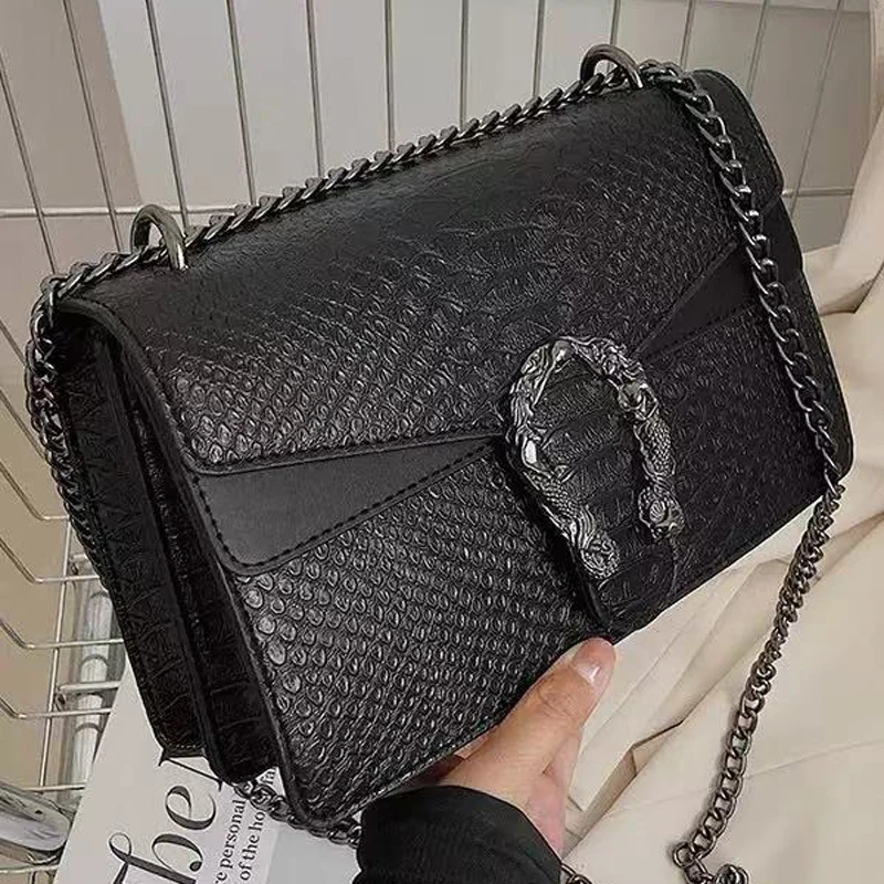 Sac à bandoulière sac à bandoulière et sac à main cartable pour femmes-mode serpent imprimé chaîne sac à main de luxe en cuir PU