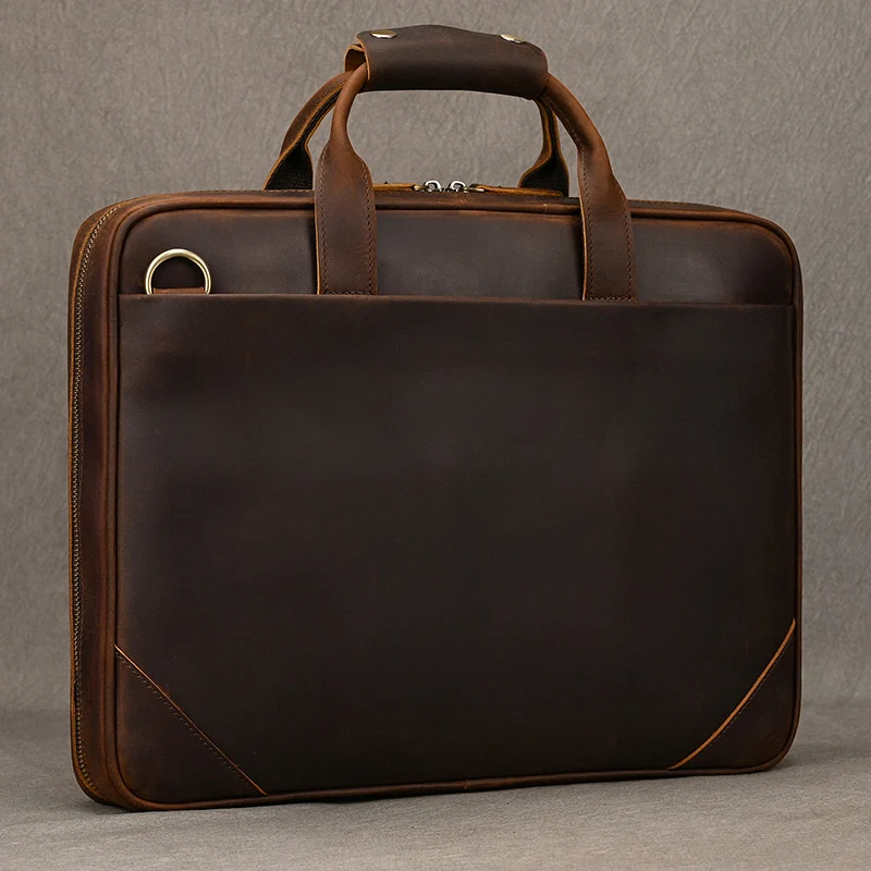 Sac de banlieue d'affaires en cuir pour hommes, porte-documents en cuir de vache, sac à main rétro mode, sac à bandoulière pour documents A4, pochette d'ordinateur