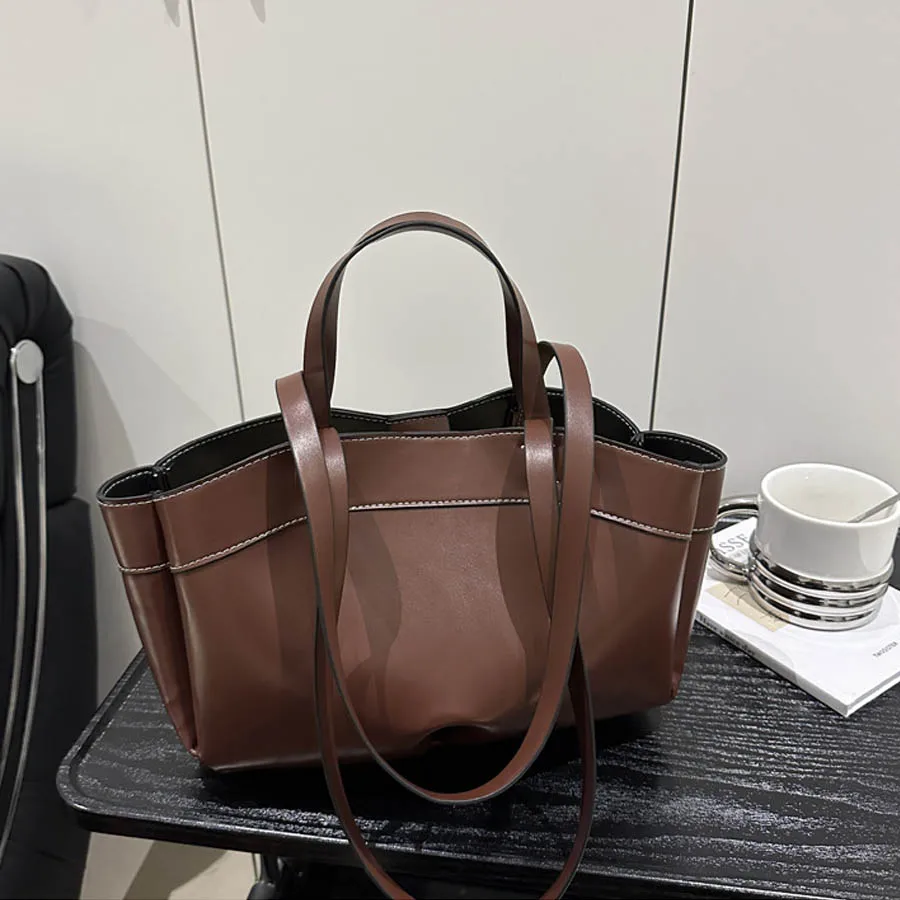 sac fourre tout pour femmes, sac sous les bras, grande capacité, sacs à bandoulière en cuir pu, sac à bandoulière vintage solide, porte documents tendance avec bourse