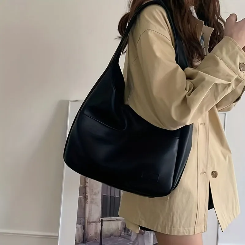 femmes hobo sac simple pu en cuir solide sac À bandoulière 2023 mode grande capacité sac À main pour le travail scolaire