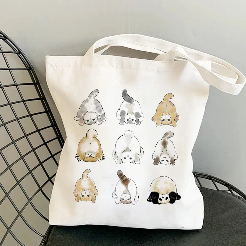 cabas femme sac en toile sac personnalisée prénom cadeau maitresse école sacs à provisions sac à main en toile pour filles, fourre tout à bandoulière, à la mode, décontracté, shopping, chat kawaii, animal mignon
