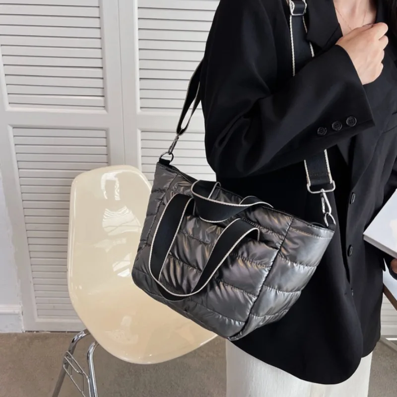sac à main matelassé en nylon et coton rembourré pour femme, sacoche décontractée de grande capacité, fourre tout d'automne et d'hiver