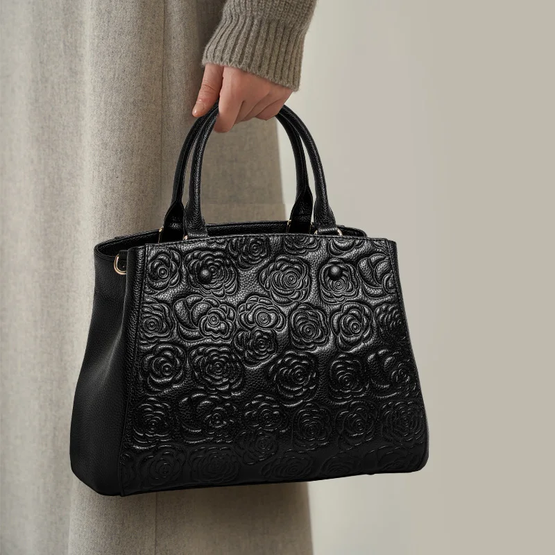 Sac à main en cuir sac à main haut sens couche supérieure en cuir motif rose sac à bandoulière en bandoulière