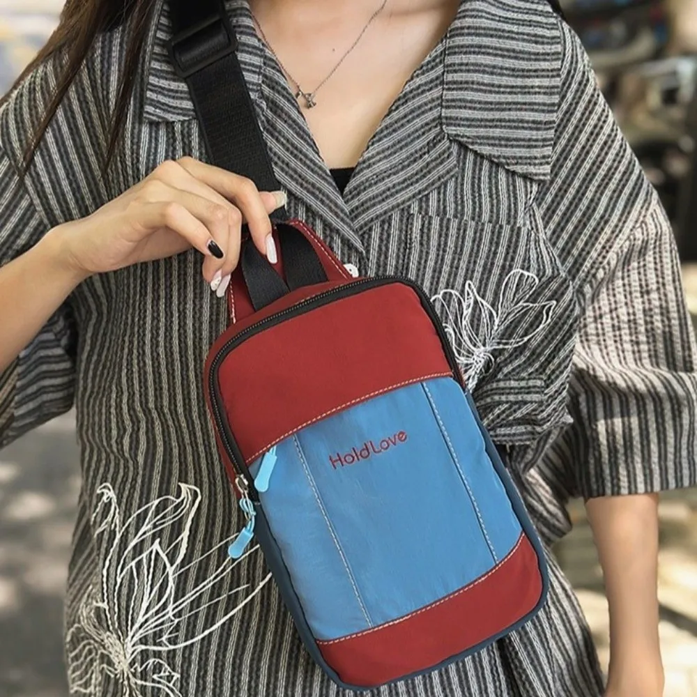 sac de poitrine carré pour hommes, sac à bandoulière de sport de style coréen avec fermeture éclair, grande capacité d'épissure de couleur, sac à bandoulière en nylon pour hommes/femmes