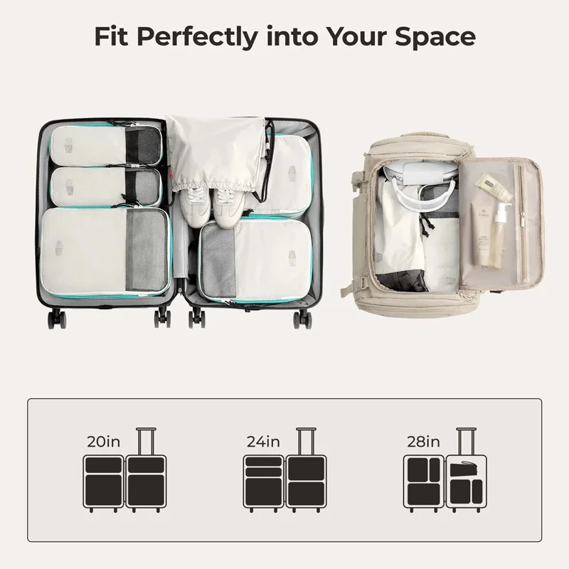 bagsmart – cubes d'emballage à compression, ensemble de voyage extensible, sac de rangement, organisateur de voyage, valise de transport de bagages, 6 pièces