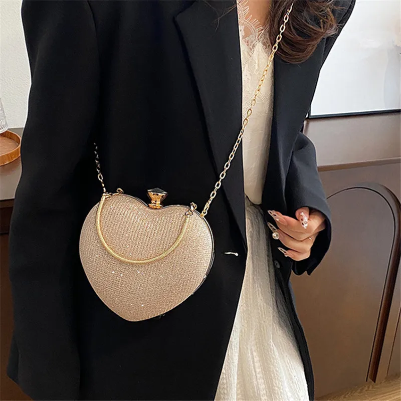 sac à main chic en forme de cœur pour femmes, sac de soirée étoile brillante à la mode, fourre-tout à bandoulière élégant avec chaîne, sacs à bandoulière pour femmes
