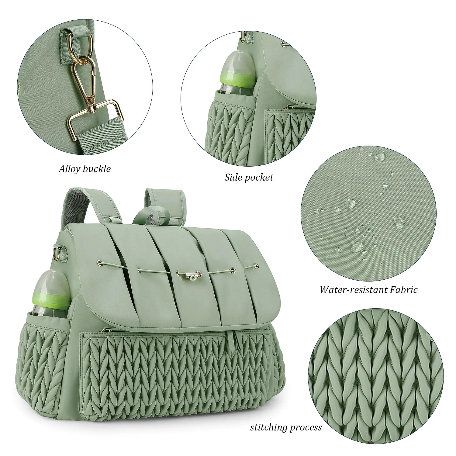 Sac mère matelassé brodé, sac à main à une épaule à la mode, isolation thermique extérieure, sac à couches étanche, sangles détachables