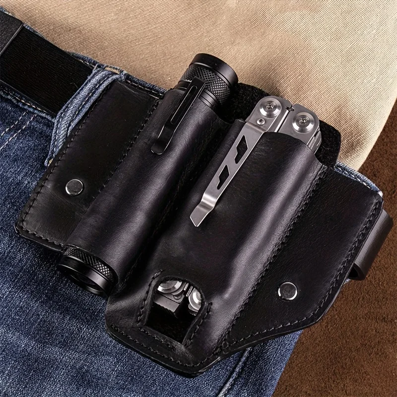 ceinture tactique multi outils, sac en cuir, sac de rangement d'outils portables, étui de camping en plein air chasse taille pochette en cuir pu