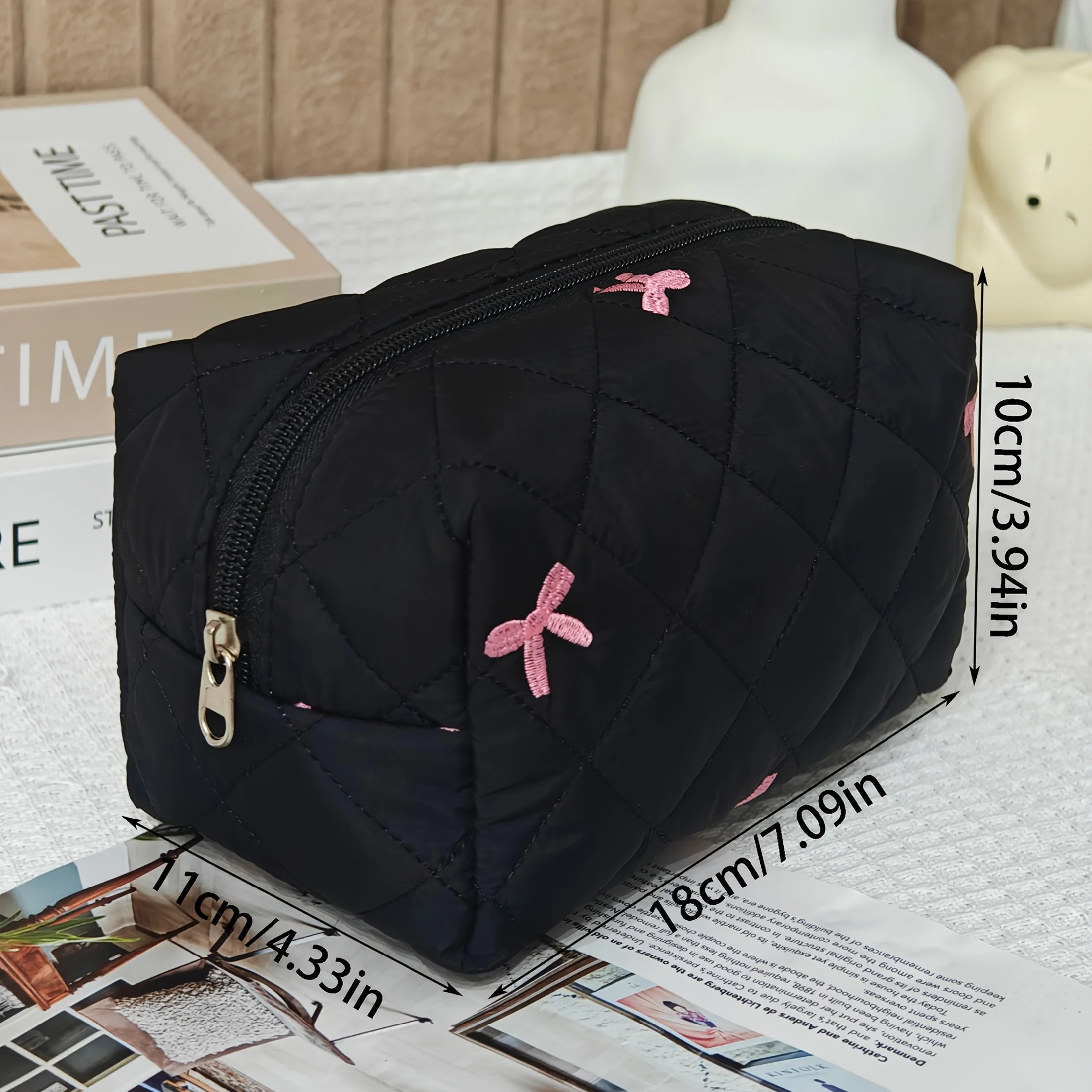 trousse de maquillage matelassée, grand sac à cosmétiques floral, ensemble de trousse de maquillage de voyage de toilette esthétique et sac à fleurs mignon pour femmes et filles