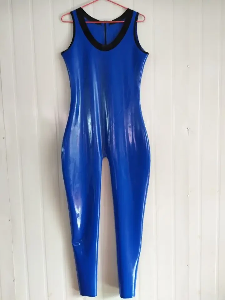 Combinaison unisexe en Latex, bleu marine et noir, couverture complète, taille S-XXL