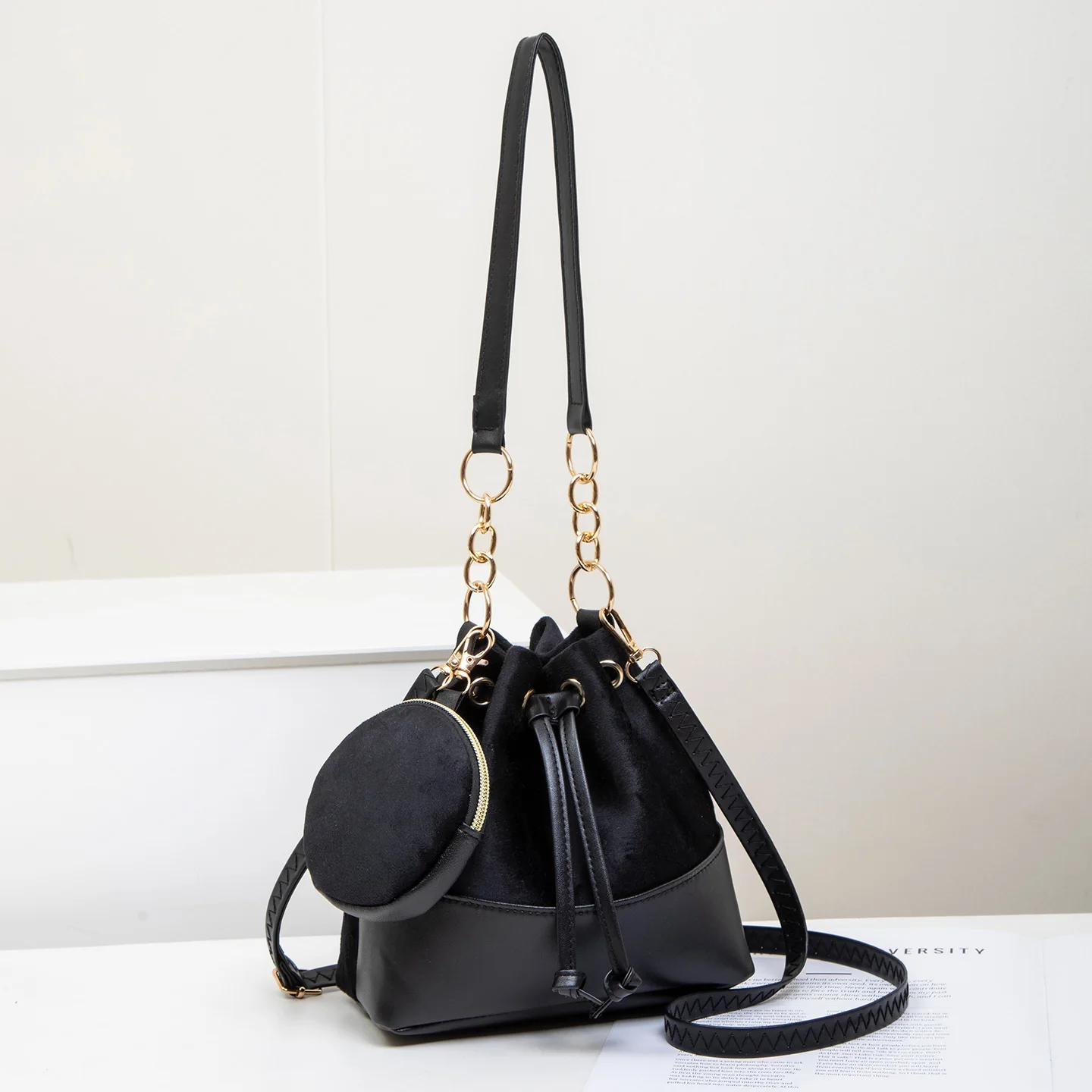 sac seau polyvalent et tendance en 2 pièces de couleur unie, sac à main à bandoulière élégant pour femmes