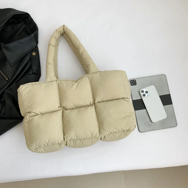 sacs fourre-tout matelassés en coton pour femmes, sacs à main de grande capacité, sac à provisions, designer, hiver