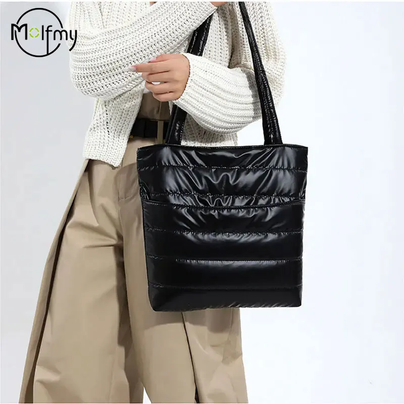 sacs pour femmes hiver vers le bas sacs à main coton rembourré espace mobile brillant femme polyester épaule sac à main pas cher bolsas para mujeres