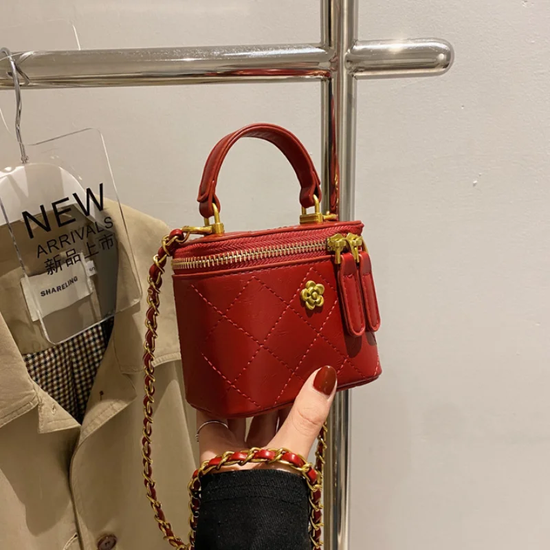petit sac seau à bandoulière pour femmes, mini pochettes classiques, petit sac carré, sac à main avec chaîne en métal