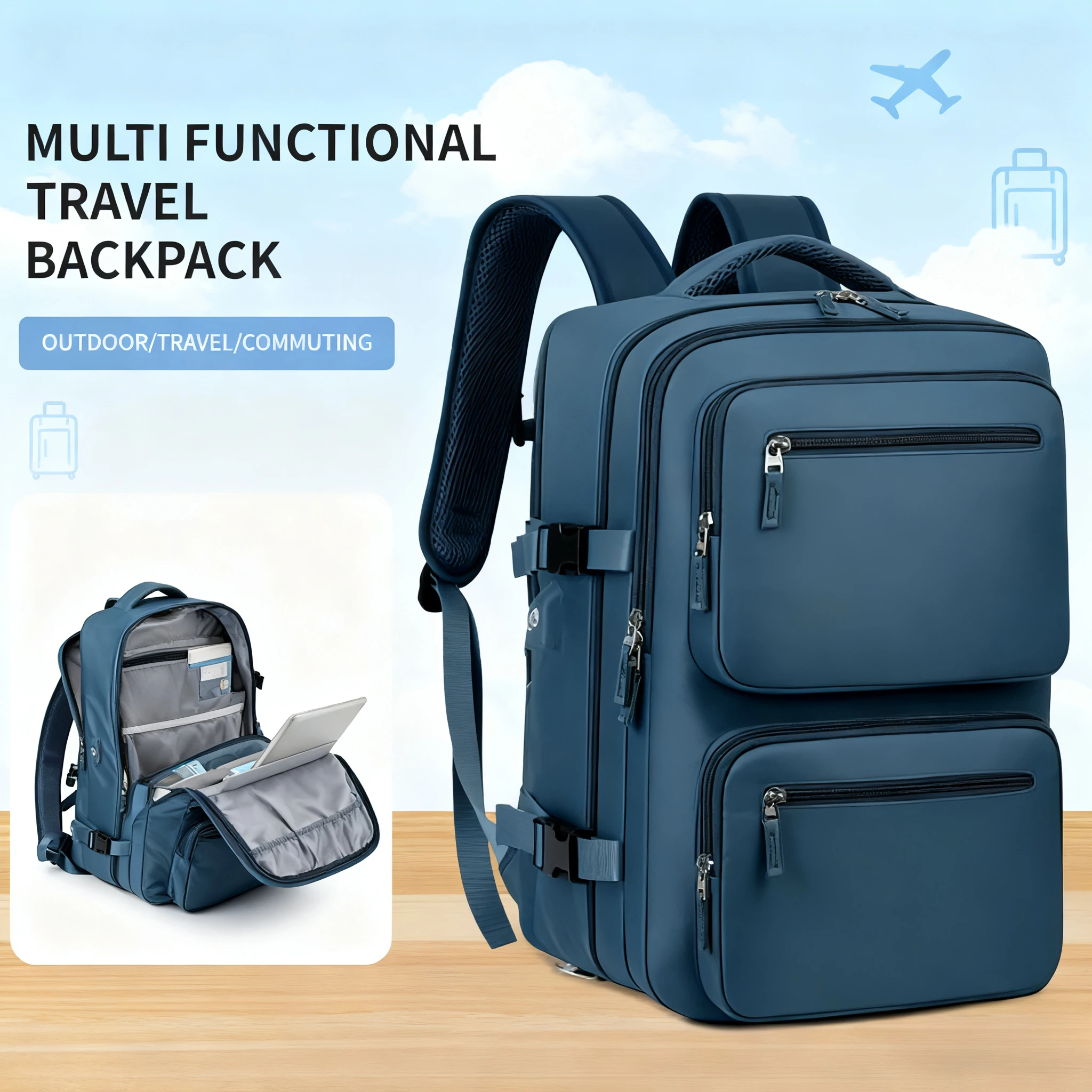 grand sac à dos de voyage élargi pour femmes et hommes, sac de cabine multifonctionnel pour avion, étanche, avec chargement usb
