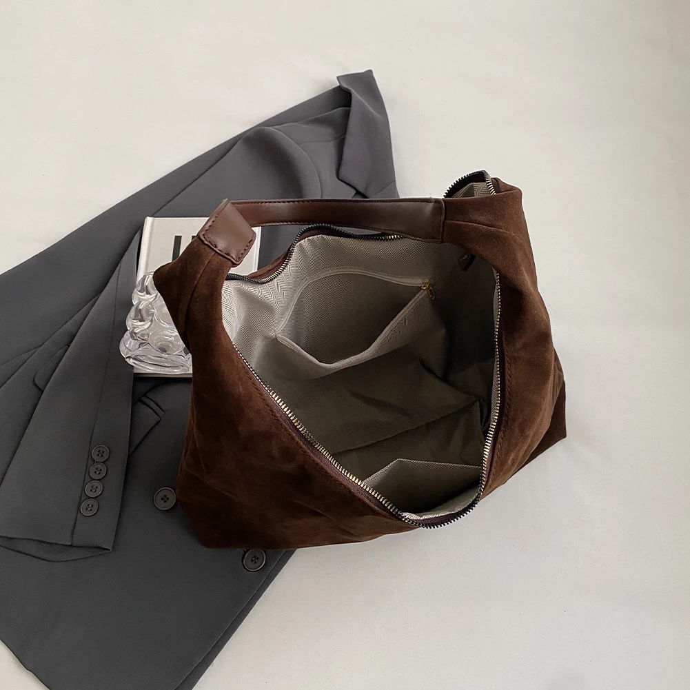 sac hobo en daim vintage pour femmes, sac à bandoulière rétro, couleur unie, simple, décontracté, ample, sac de banlieue, automne et hiver