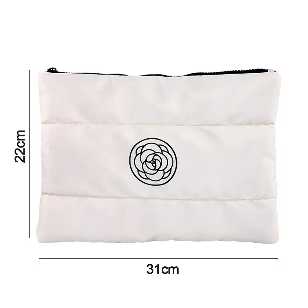 trousse de maquillage florale en coton portable, nouveau sac de rangement de cosmétiques matelassé de grande capacité, trousse de toilette de voyage de couleur unie