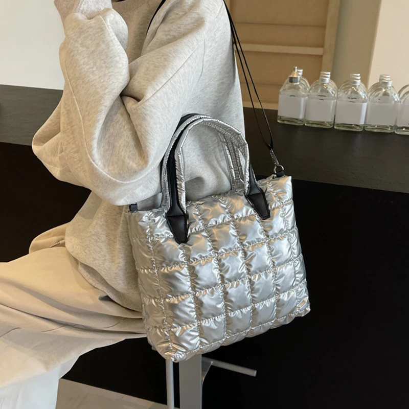 sac fourre tout matelassé rembourré en nylon, sacoche de couleur unie, sac à bandoulière bouffant pour femmes, sacs à bandoulière de grande capacité pour dames
