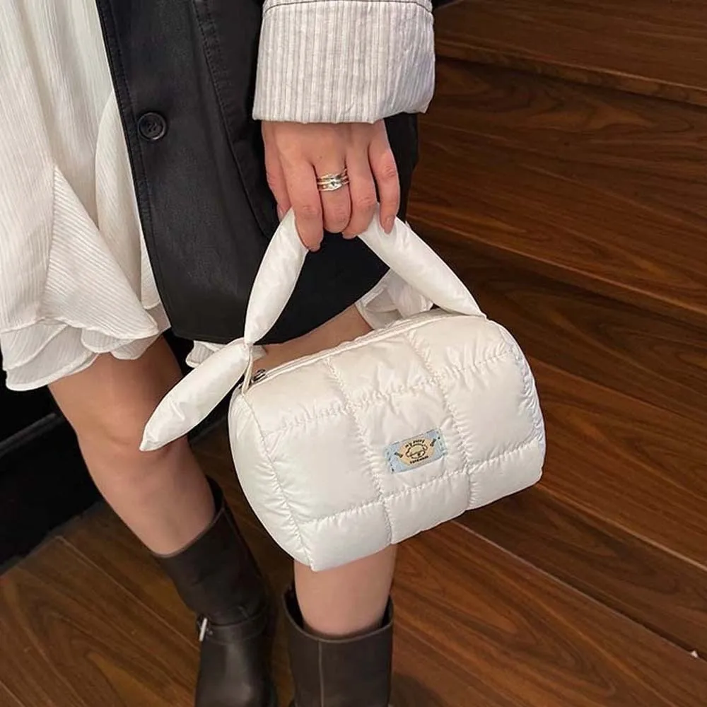 Sac matelassé à grille plissée en Nylon, organisateur de cosmétiques léger à main, fourre-tout gonflable épais tridimensionnel, pochette quotidienne