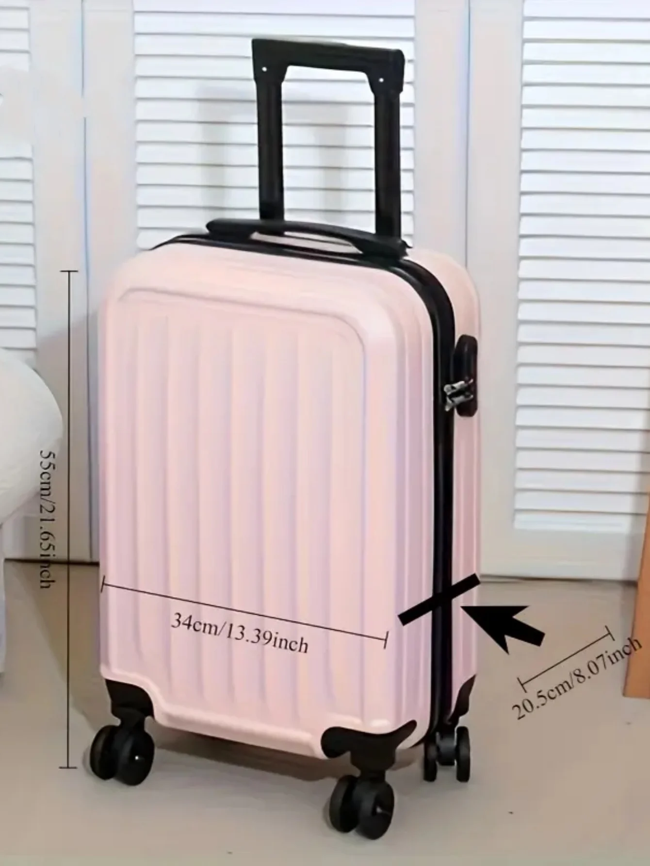 valise à coque rigide de 20 pouces, grande capacité, boîtier de chariot de voyage pour étudiants, fermeture éclair avec verrouillage par mot de passe, matériau abs + pc durable, poignée en fer et aluminium, roue rotative