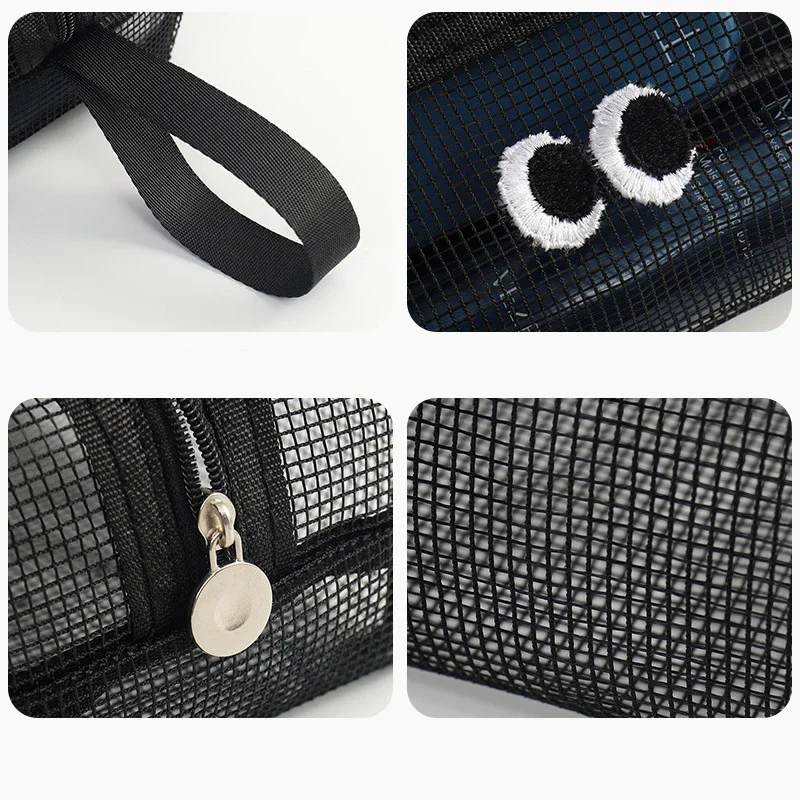 sac de rangement en maille carrée portable, sac à cosmétiques en maille à fermeture éclair, petit porte monnaie en maille carrée, rangement de voyage, poudres de transport