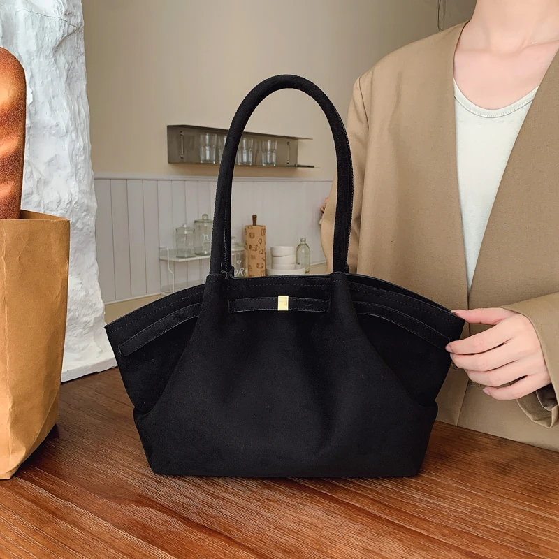 2025 sac fourre tout en daim pour femmes avec poche intérieure sac sous les bras grande capacité sacs cartable de couleur unie pour le travail sacs à main de voyage sacs à main