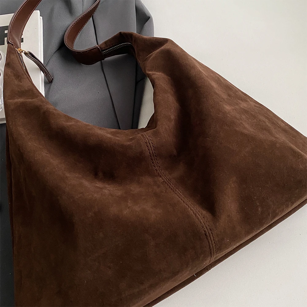 sac hobo en daim vintage pour femmes, sac à bandoulière rétro, couleur unie, simple, décontracté, ample, sac de banlieue, automne et hiver