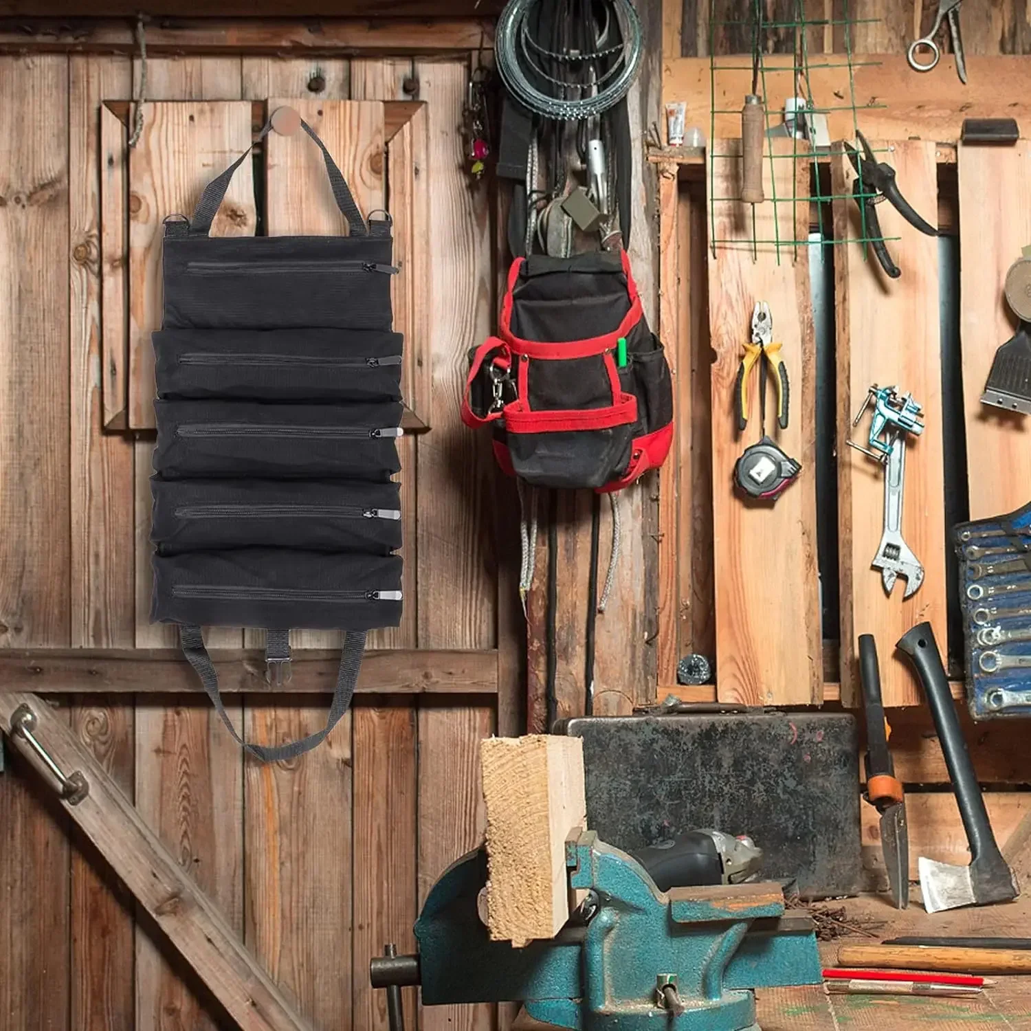 sac seau à outils résistant à l'eau avec poignées, rangement multi poches pliable pour la réparation de voiture/camping/organisation des outils de quincaillerie