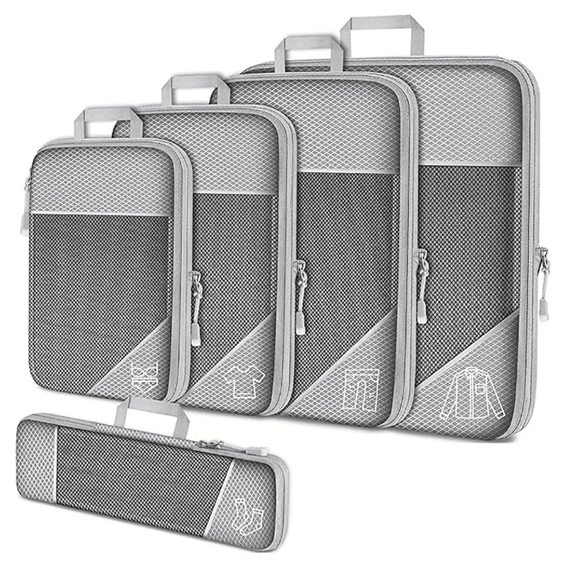 5 pièces organisateur de voyage sac ensemble vêtements cubes de compression pour avion voyage essentiels sacs de rangement valise maille emballage cubes