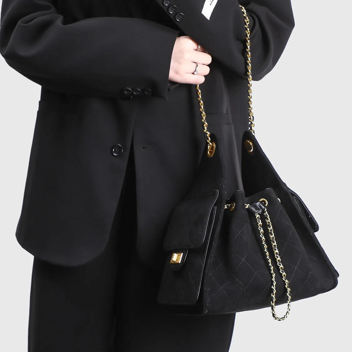 hobo – sac seau en daim, multi poches, hippie, bandoulière avec chaîne, tendance de rue, doublure en velours pêche doux, nouvelle collection 2025