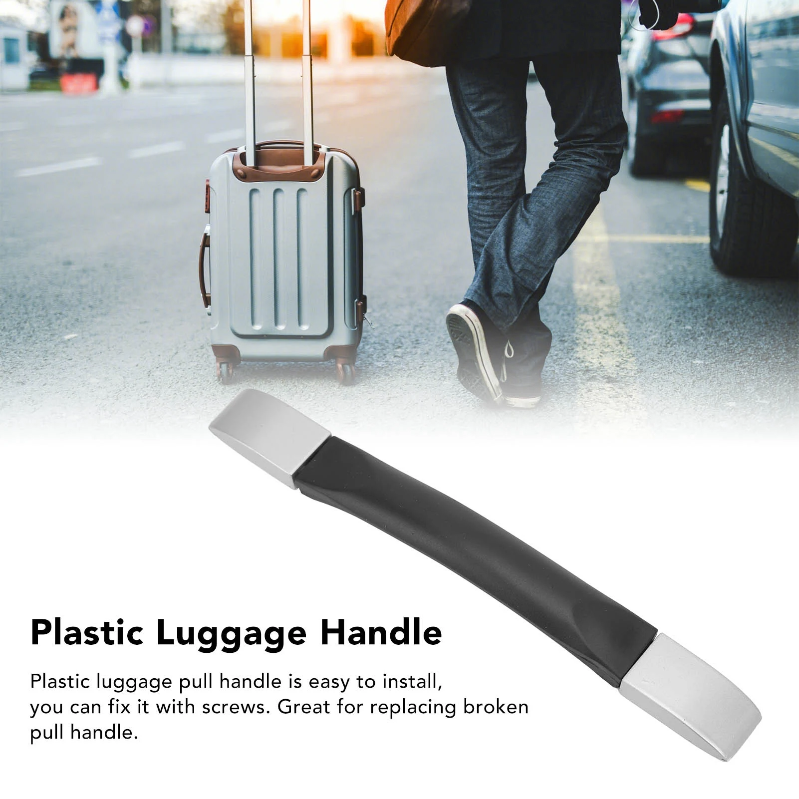 poignée de bagage en plastique, longueur 24.6cm, poignée de traction de valise portable et durable de remplacement avec embout en métal pour boîtes de voyage et étuis