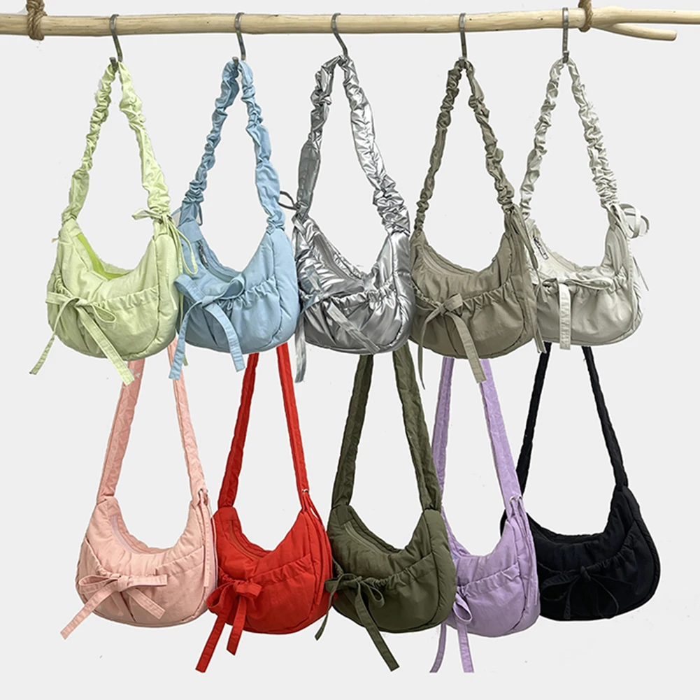 sac à bandoulière avec nœud pour femmes, sacoche de loisirs à proximité froncée, sangle wstring, document solide, mignon, mode initiée, sac à main féminin, 03