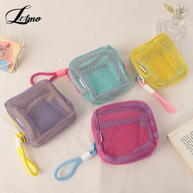 sac cosmétique carré en maille, sac de rangement polyvalent pour articles divers, sac de rangement cosmétique carré portable avec fermeture éclair