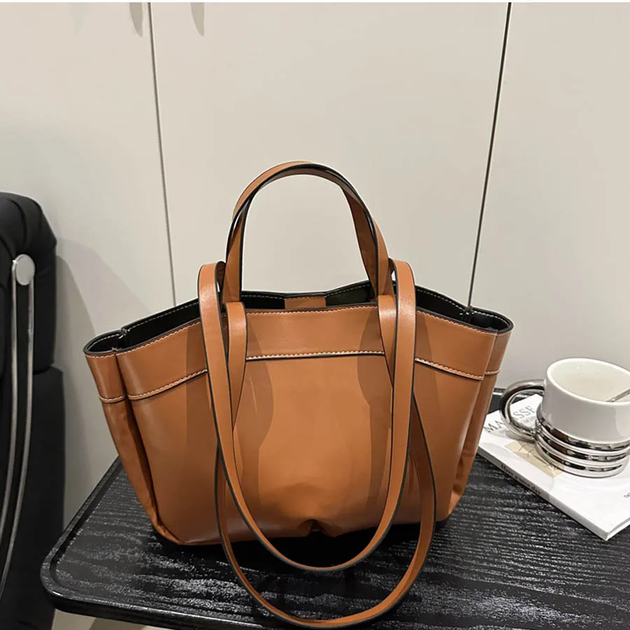 sac fourre tout pour femmes, sac sous les bras, grande capacité, sacs à bandoulière en cuir pu, sac à bandoulière vintage solide, porte documents tendance avec bourse