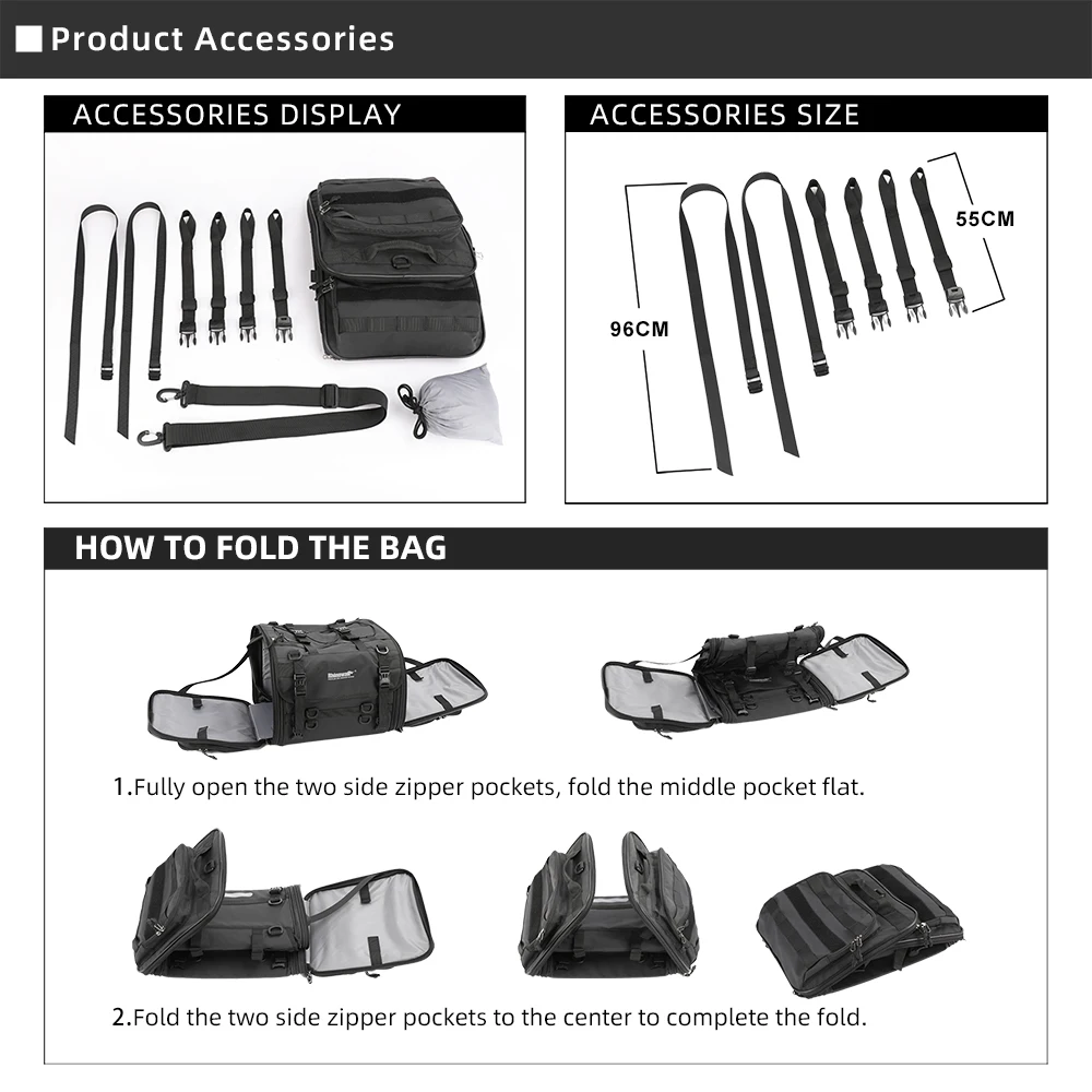 bal inowalk sac à bagages de voyage pour moto, étanche, extensible, grande capacité, queue de moteur, coffre, sac t1, la plupart des motos, 19l 80l