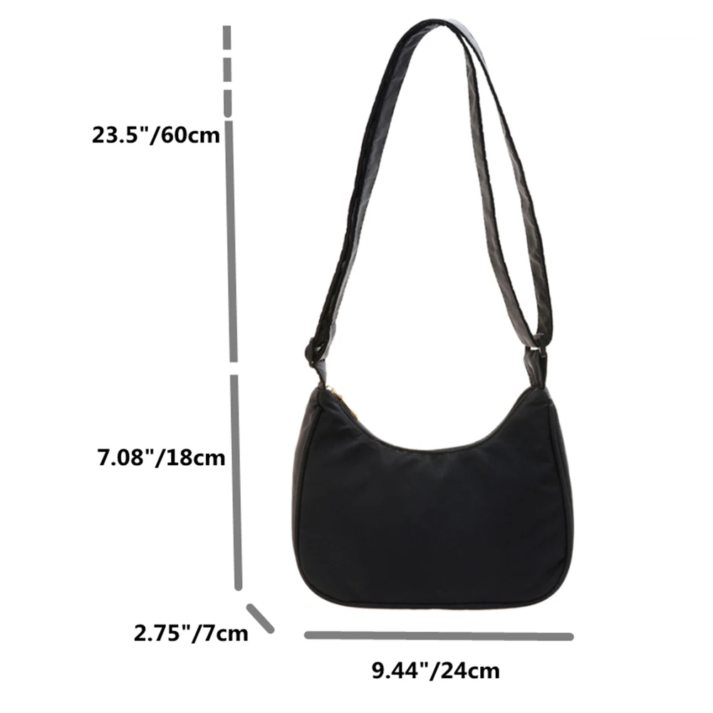 hobo – sac à bandoulière couleur unie pour femmes, sac sous les bras en croissant en nylon simple, sacs à main fourre tout pour voyage