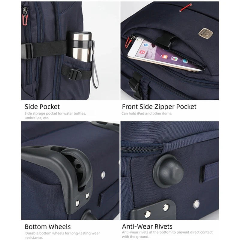 sac à dos de transport approuvé par la compagnie aérienne pour hommes, bagage de grande capacité avec poignée télescopique, roues durables, sac de voyage convivial pour tsa